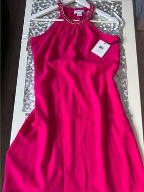 Calvin Klein Hot Pink Dress with Gold Chain Strap Size 2